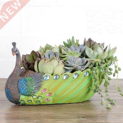 Creative auspicious peacock figurines plants flowerpot