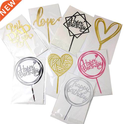 Gold Happy Birthday Cake Topper Acrylic Letter Cake Toppers