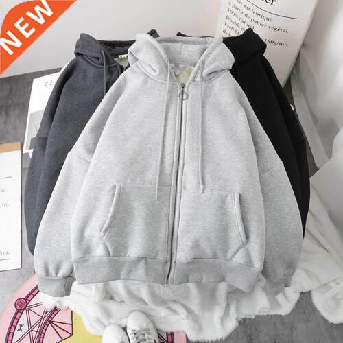 Solid Oversized Hoodie Zipper Woman Clothes Winter Plus Velv