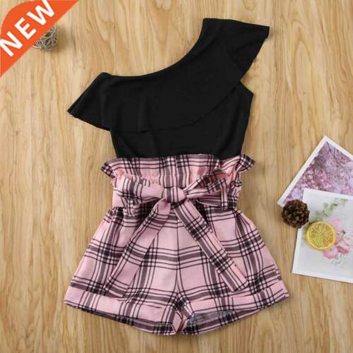 2-7Y Toddler Baby Girls Clothes Sets One Asymmetric Shoulder