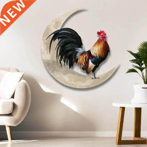 Creative Rooster Moon Metal Wall Art Pendant Ornament