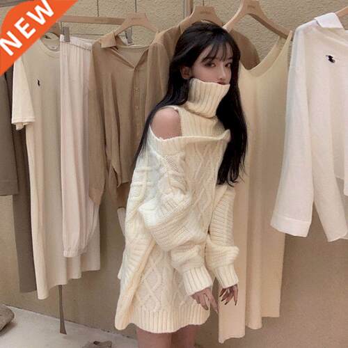 Sweater Women Design Sense High Neck Pullover Off shoulder