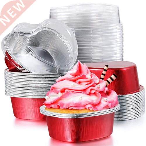Valentine Aluminum Foil Cake Pan Heart Shaped Cupcake Cup Wi
