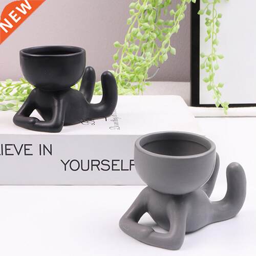Cute Planter Pot Hding Head Shape Decorative Adorable