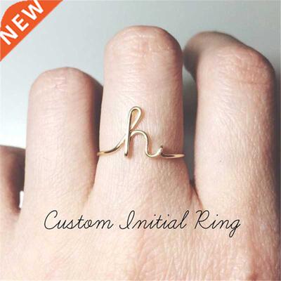 Unisex Gold Silver Color A-Z 26 Letters Initial Name Rings f