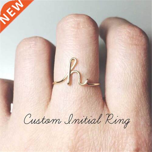 Unisex Gold Silver Color A-Z 26 Letters Initial Name Rings f