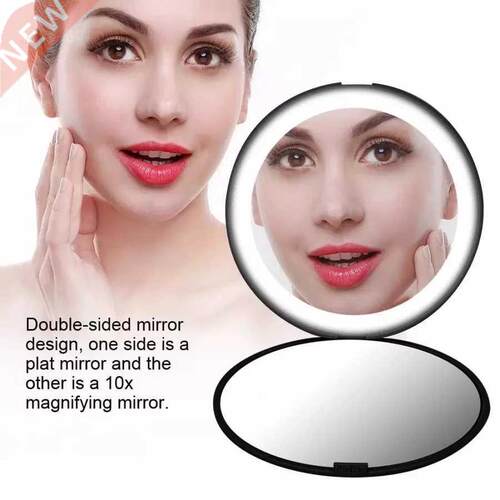 Mini Portable Lights LED Makeup Mirror 10X Magnify Hand Hold