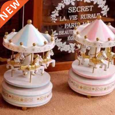 -New Wooden Merry-Go-Round Cousel Music Box For Kids Wedd