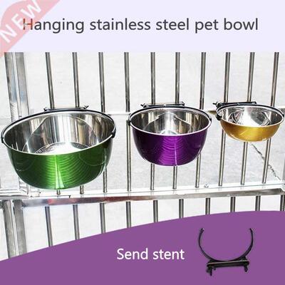 Stainless Steel Pet Hanging Bowl With Dish Rack Can Hang