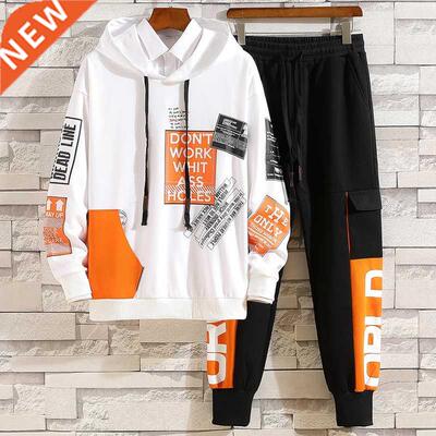 Fashion Men's Set Korean Style Autumn Winter Elastic Waist T