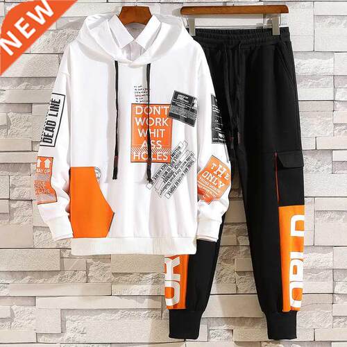 Fashion Men's Set Korean Style Autumn Winter Elastic Waist T