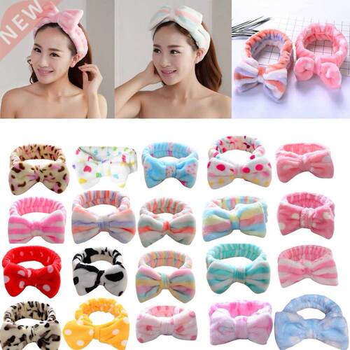 Korean Fashion Dot Printed Plush Bow Headbands Wash Face sof