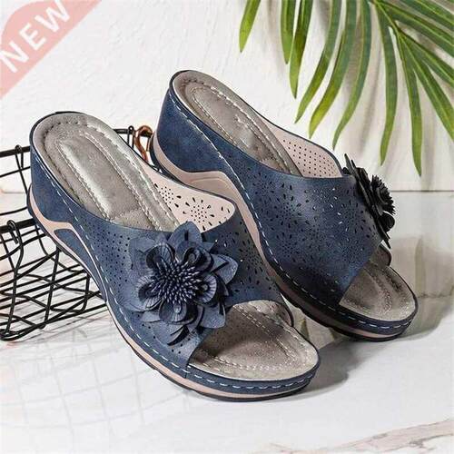 Wedges Slip-on PU Black Fashion Womens Platform Sandals Shoe