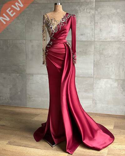Luxurious Arabic Aso Ebi Burgundy Mermaid Evening Dresses 20