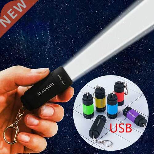 1PC Mini Keychain Pocket Torch USB Rechargeable LED Light Fl