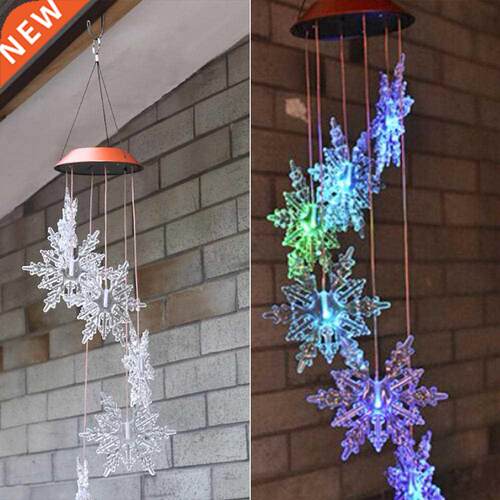 Color Changing Solar Power Wind Chime Snowflake Waterproof