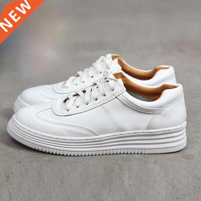Fashion White Leather Women Chunky Sneakers White Shoes Lace