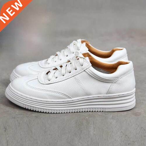 Fashion White Leather Women Chunky Sneakers White Shoes Lace