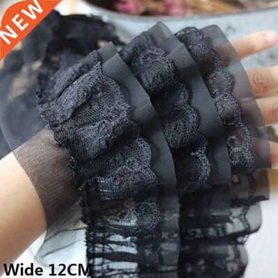 12CM Wide White Black Three Layers 3D Pleated Mesh Chiffon F