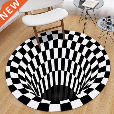 3D Rug Round Creative Area Rug Black White Lattice Rug