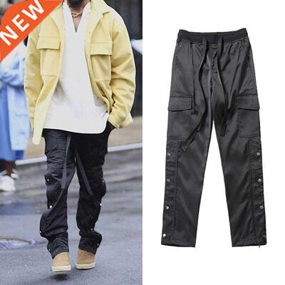 Black Nylon Snap Cargo Pants Mens Urban Setwear Punk Hip Hop