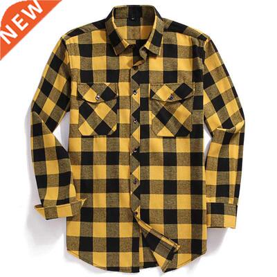 2022 New Men Casual Plaid Flannel Shirt Long-Sleeved Chest T