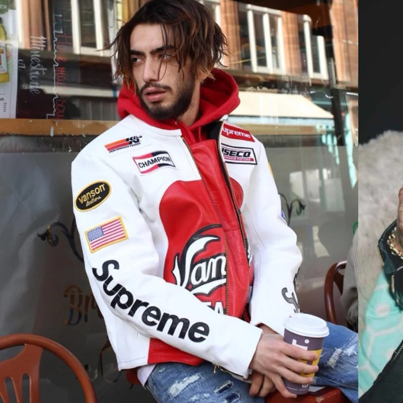 刺绣拼接复古条纹小众机车服外套