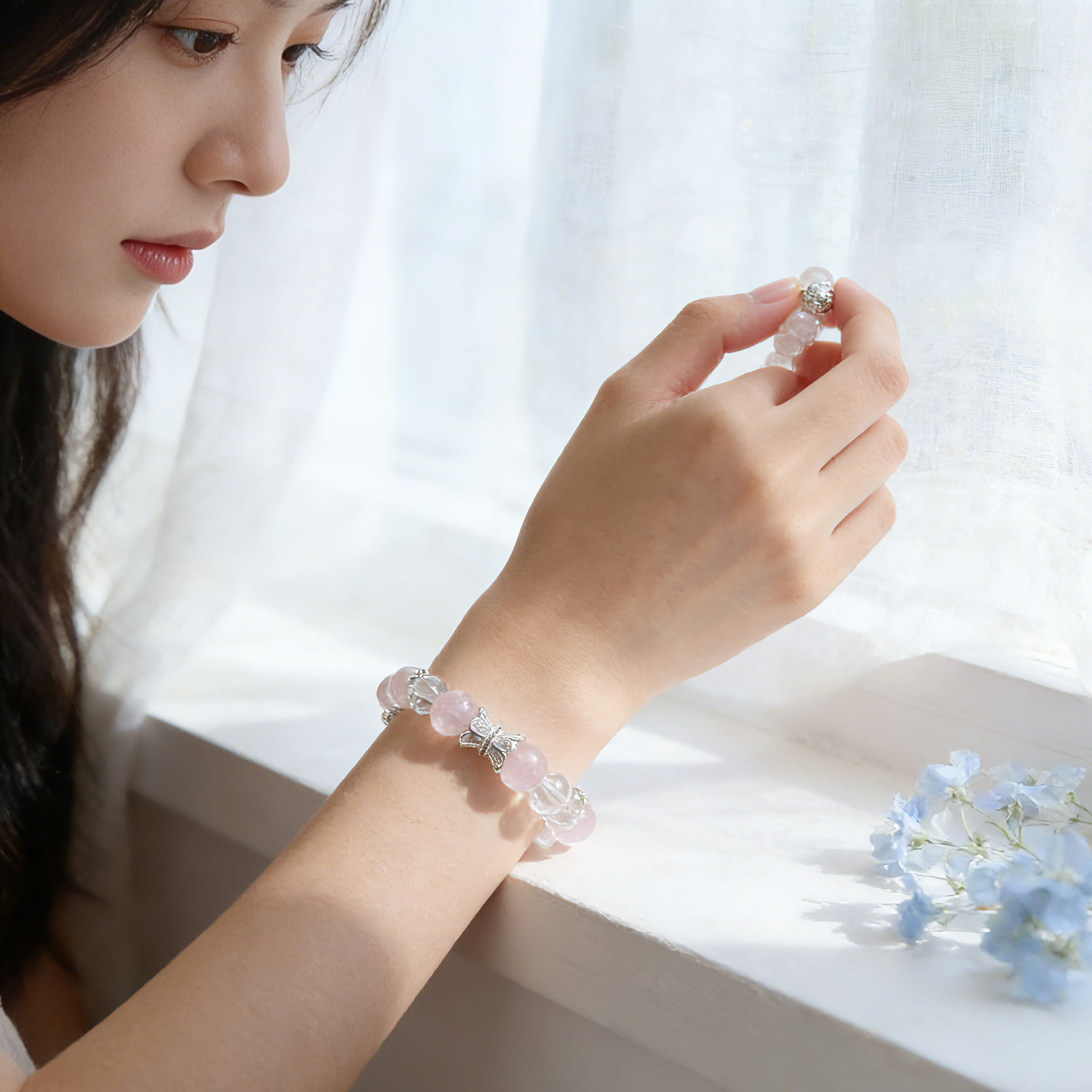 原创粉水晶天然石手串女送礼首选