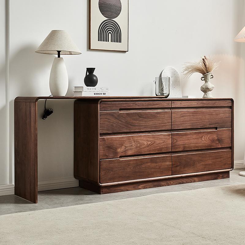 北美黑胡桃木梳妆台原木斗柜一体卧室伸缩书桌实木收纳六斗八斗柜