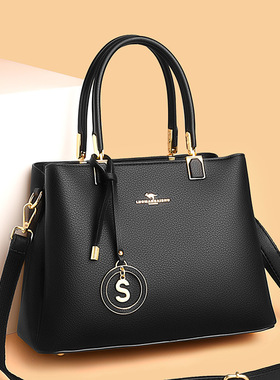 2026新款女士真皮凯莉包黑色大容量单肩手提包通勤托特包