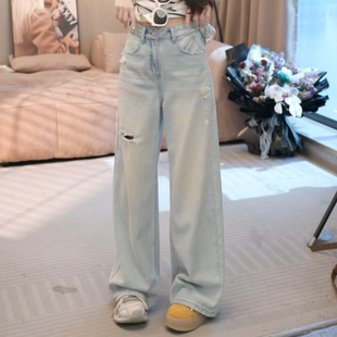晓溪服饰 春季新款复古宽松显瘦百搭高腰阔腿牛仔裤LK2510712