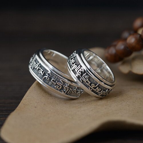 纯银转动戒指霸气情侣