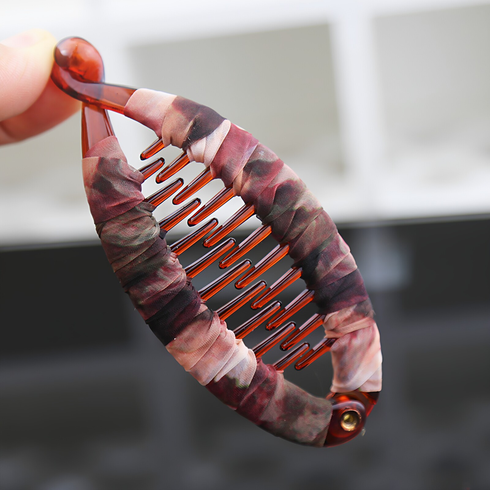 韩国进口香蕉夹竖卡布艺带齿防滑头饰鱼夹手工马尾夹简约发夹发饰