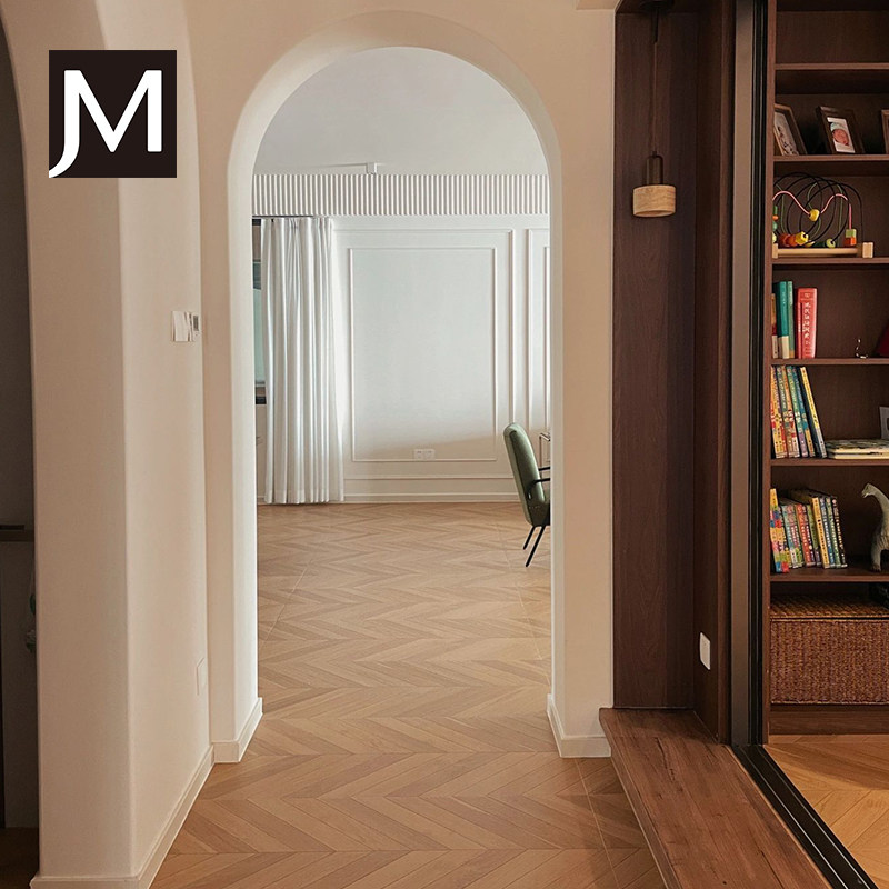 简漫 轻法式鱼骨木纹砖原木奶油色通铺客厅卧室阳台地砖600x1200