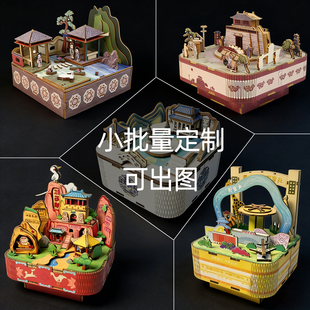 diy手工模型景点文创伴手礼毕设1件 八音盒3d立体拼图定制木质拼装
