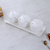 白色简约英格兰风格 送瓷勺瑕疵 小方格防滑纯色陶瓷调味罐味罐套装