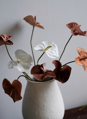 muzhi轻奢高端复古红掌仿真花束假花客厅装饰花艺插花家居摆件