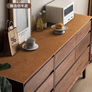 复古牛皮餐边柜桌垫轻奢高级电视机柜垫防水防油免洗桌布