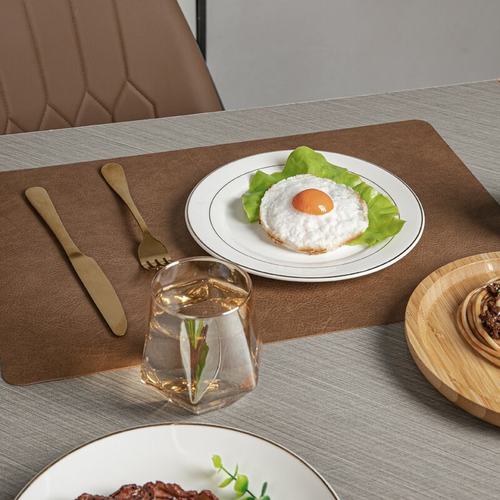 家用防水防油餐桌垫 隔热防滑餐盘垫西餐垫 方形牛皮纹双面餐垫