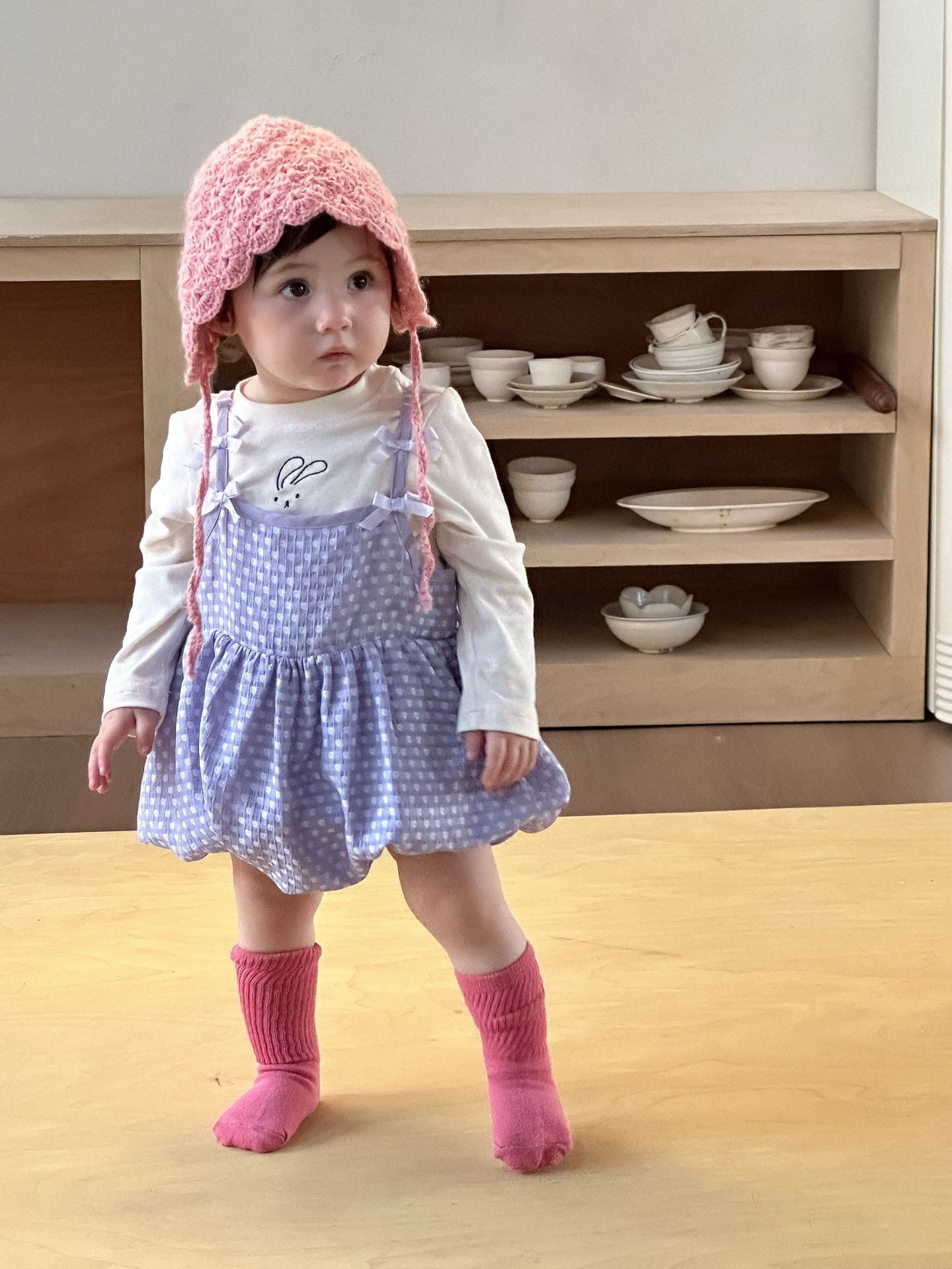 Galakoko秋季新款A类连衣裙婴幼儿吊带圆点蝴蝶结爬服针织韩版T恤