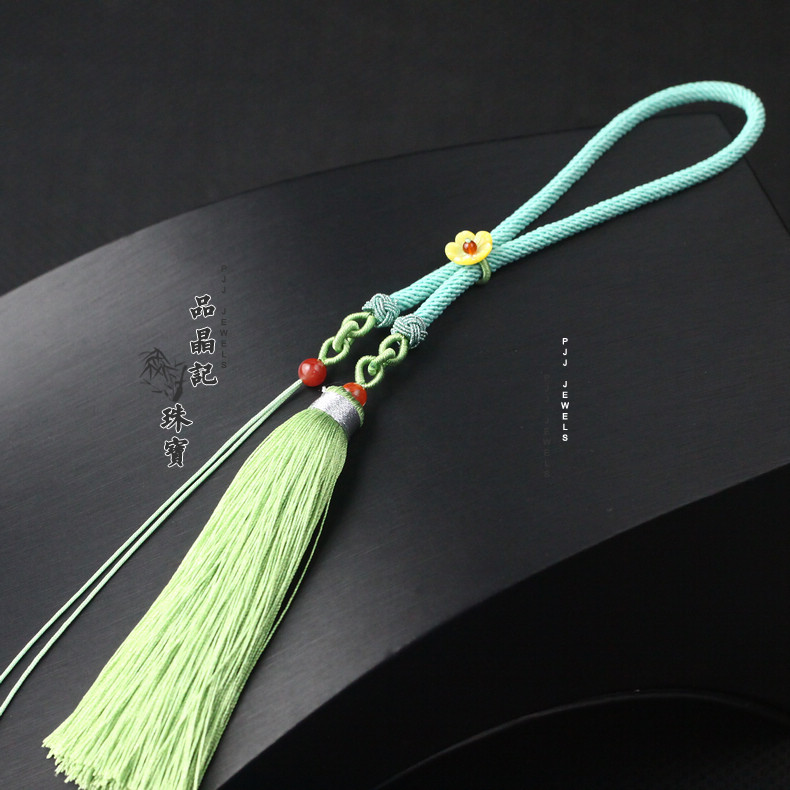 纯手工编织把玩件绳包包挂件绳手机链绳白水晶南红玛瑙米兰线