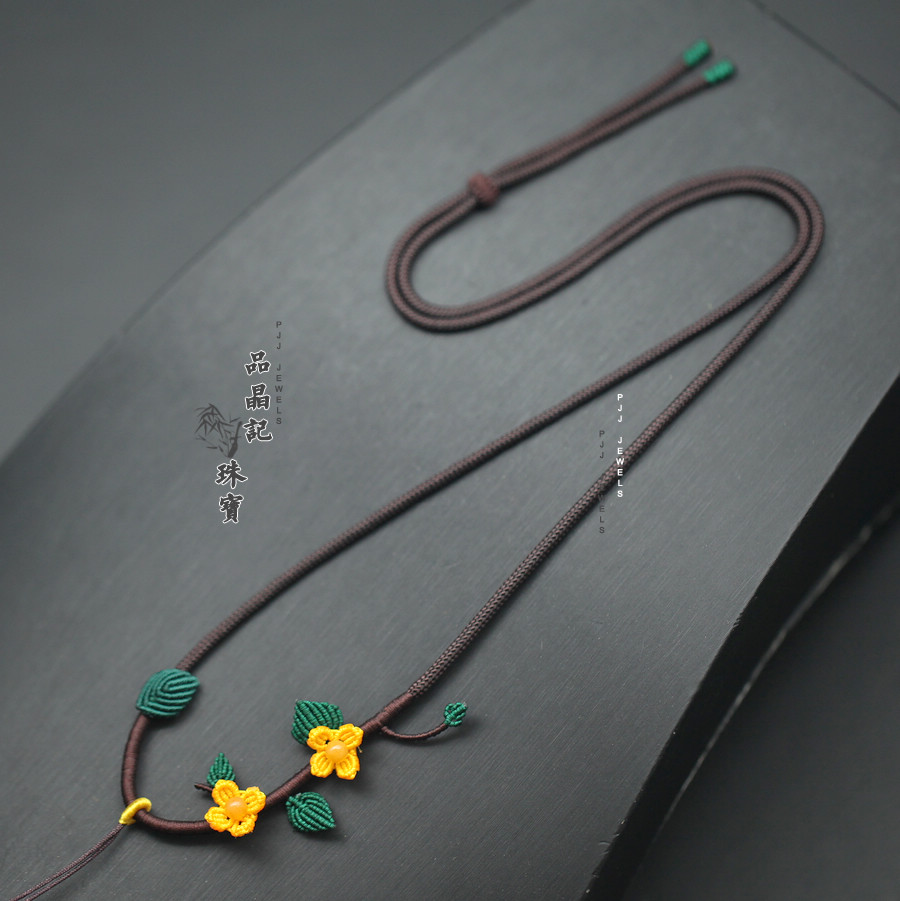 男女款可调节纯手工编织项链挂绳毛衣链配饰金银玉佛牌复古小花