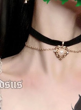 爱心宫廷风黑色项圈项链锁骨链