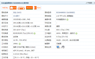 15.6寸微星GS65笔记本屏幕友达B156HAN08.0 144HZ IPS 72色域窄边