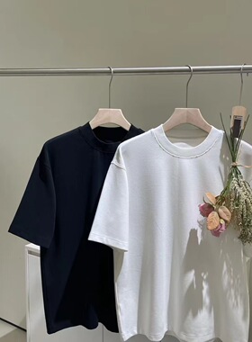 Eineire5205新款秋季男士短袖T恤高克重男宽松圆领潮牌打底纯色