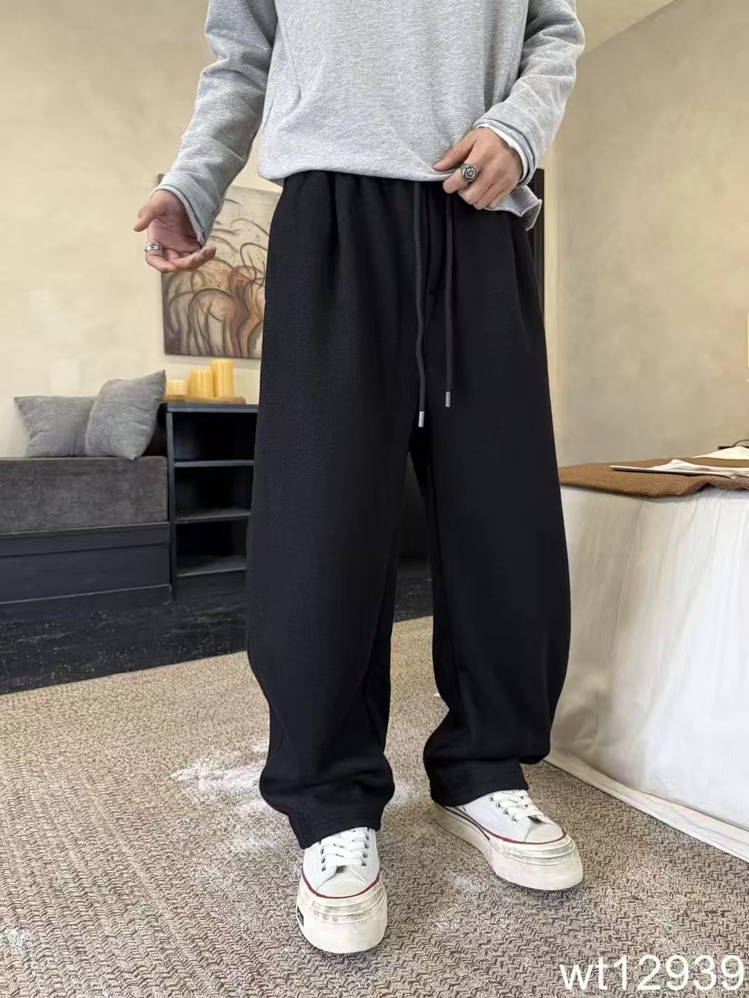 微腾12939新款秋冬男士休闲裤宽松直筒男款加绒加厚学生运动裤