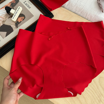 3条 本命年结婚红色内裤女设计感无痕裸感舒适中腰包臀7A抑菌裆