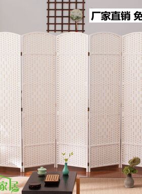 创意手工草编屏风隔断时尚简约客厅卧室折屏简易折叠移动实木屏风