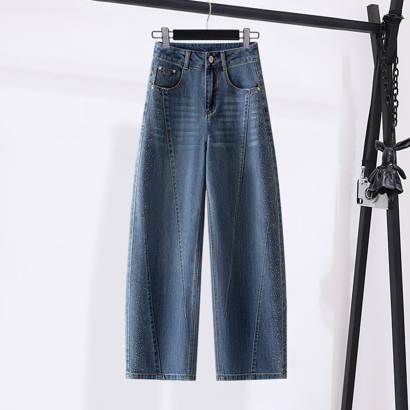 烫钻精致高腰弯刀牛仔裤女2026新款春季蓝色阔腿显瘦宽松百搭长裤,女装/女士精品,牛仔裤,淘宝优惠券,粉丝福利购,淘宝优惠卷