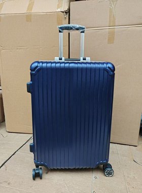 深蓝色pc拉杆箱万向轮学生行李箱男女旅行箱潮流铝框防水密码箱